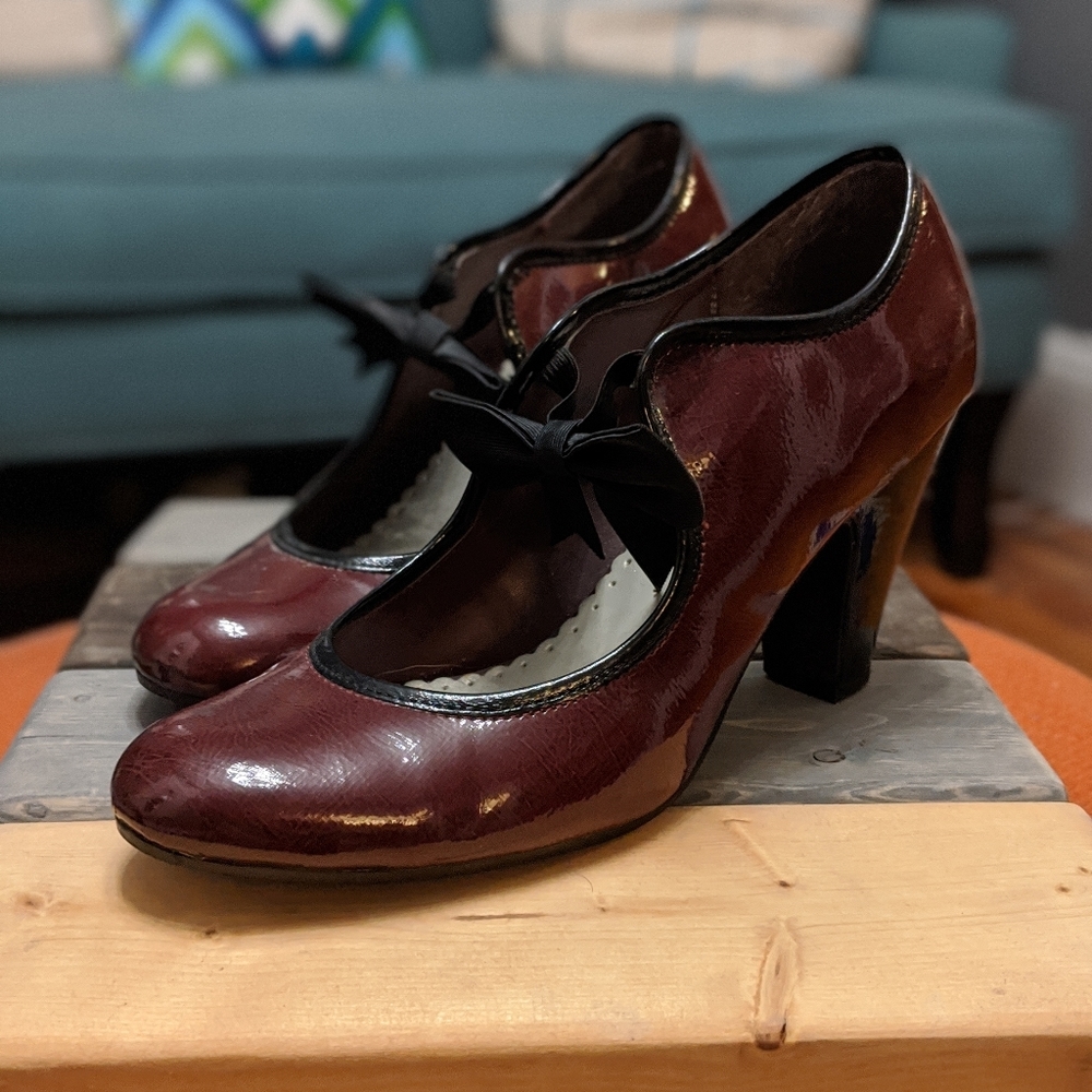 Dark Red/Maroon Patent Leather Mary Jane Heels